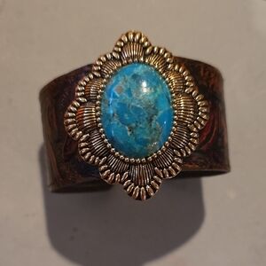 Barse Turquoise and Gold Leather Cuff